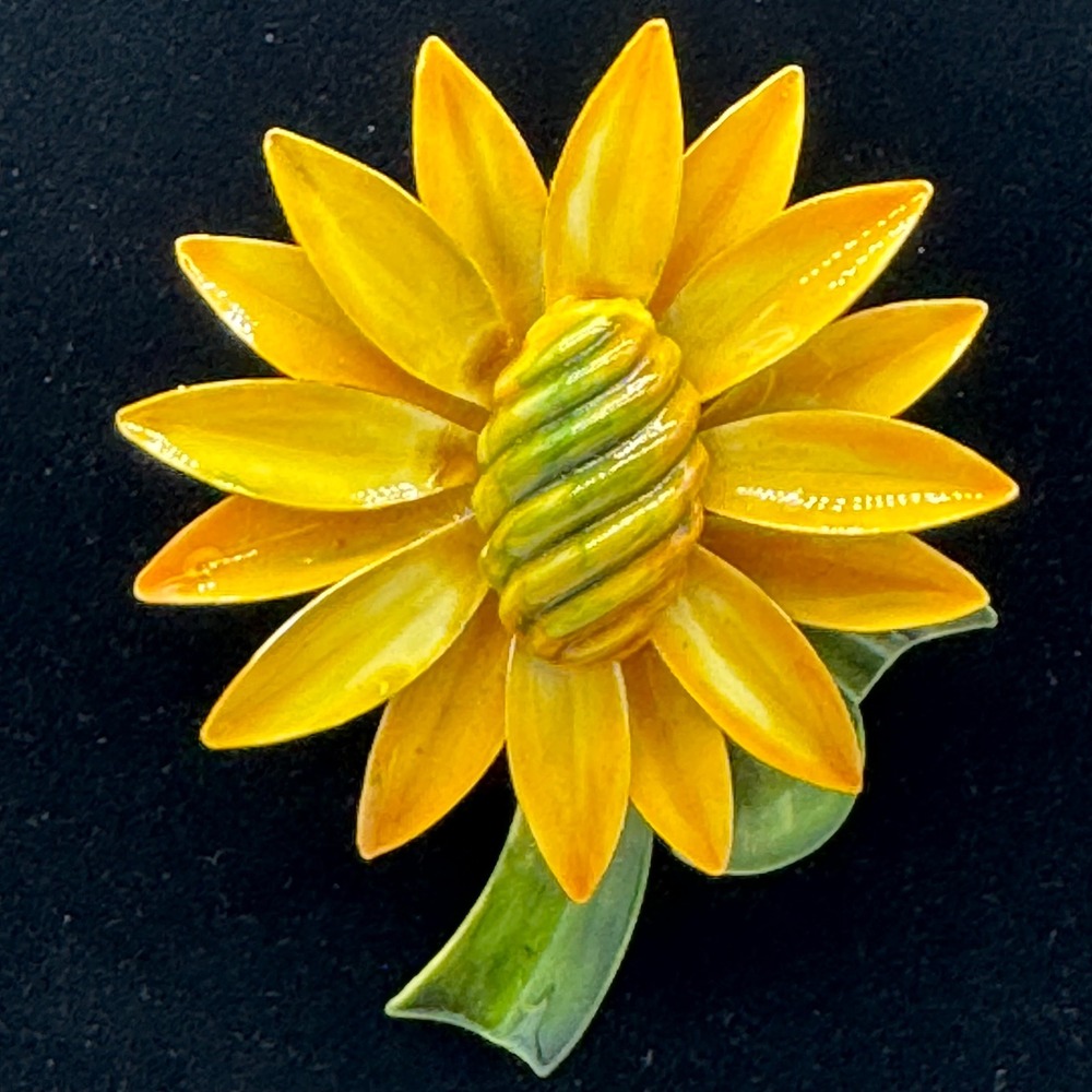 Vtg Original by Robert Sunflower Brooch Pin Yellow Enamel Mod Flower Power Signe